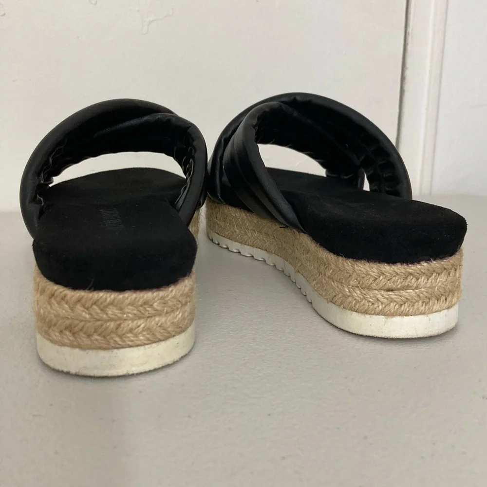 Olivia Miller Women's Black Faux Leather River Platform Slides Sandals
